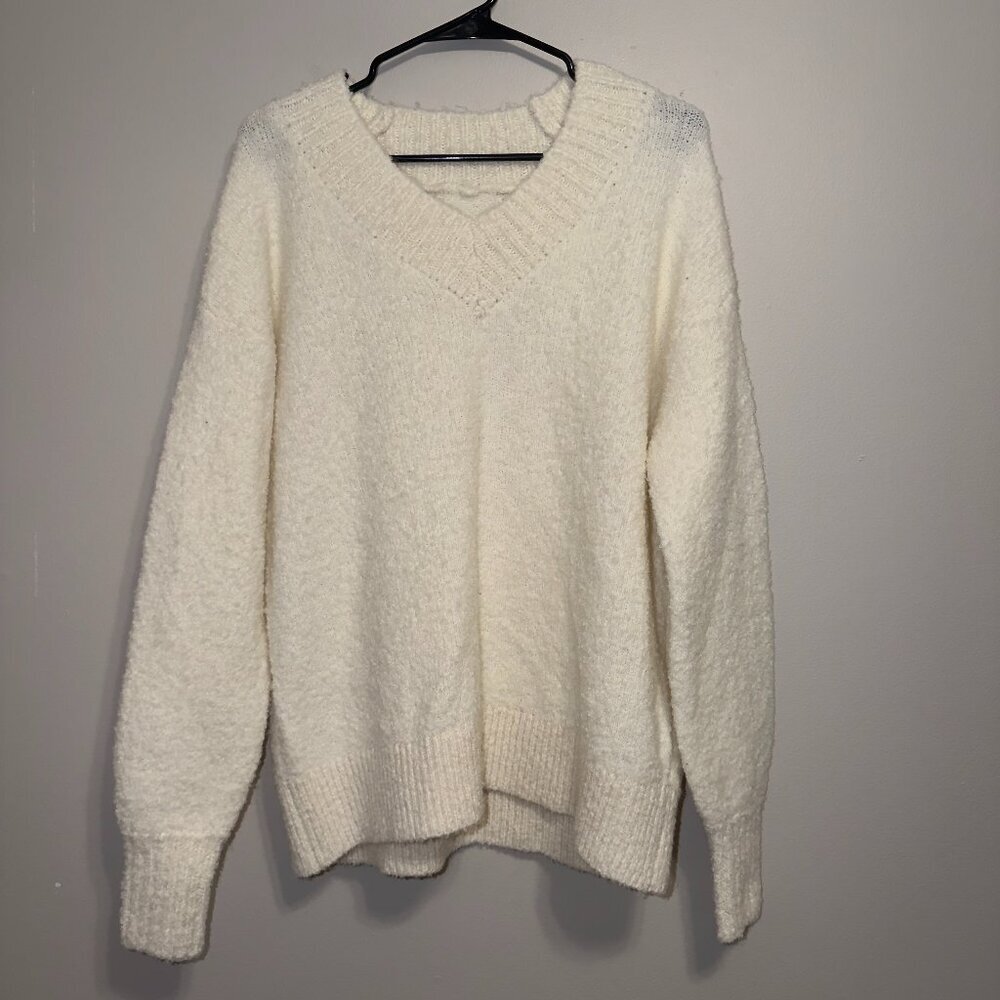 Aerie Cream Oversized V Neck Sweater Size S Soft Cozy Knit Pullover Top - Picture 2 of 7